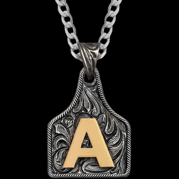 "Check out Our Medium Initial Cow Tags! Crafted on a German SIlver base featuring a traditional rope edge and our beautiful  Jeweler's Bronze Inital. For additional Rustic Western charm, we added our signature antique finish. Choose your desired init